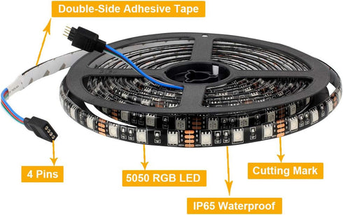 16.4FT 5M 5050 300LEDs SUPERNIGHT LED Strip Lights, SMD Waterproof RGB Color Changing Flexible LED Light Strip