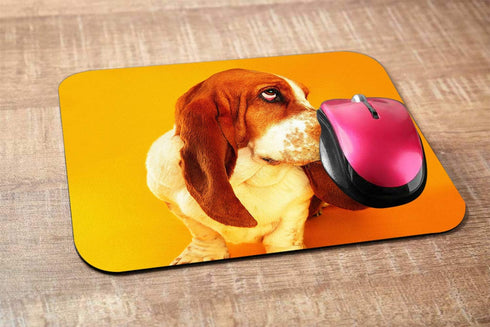 Basset Gaming Mousepad, Funky Face Funny Basset Hound Dog Mouse Mat, Non-Slip Rubber, 9.5 x 7.9 Inch