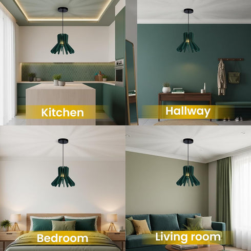 Room,Office(D13.7 xH10.2,Green) Acoustic Felt Pendant Light, Sound Absorbing Modern Hanging Lamp, Tool-Free Assembly