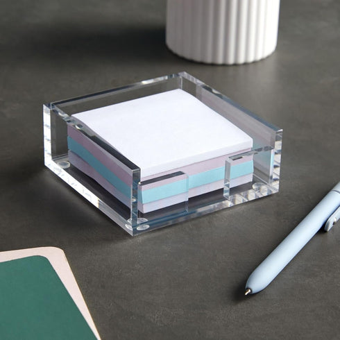 Juvale Clear Acrylic Sticky Note Holder, 3.9" x 3.9" x 1.6" Desk Accessory & Organizer for Classroom