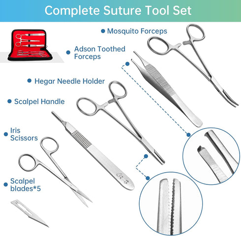 20 14 32 Suture Practice Kit: Complete Suture Kit with Needles, Threads, Pre-Cut Wounds on Silicone Pad, Pieces Total