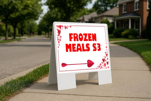 Frozen Meals $3 Red Frame With Hearts Directional Arrows A-Frame Double Sided