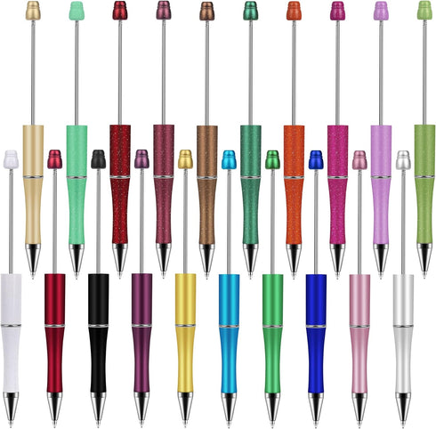 Plastic Beadable Pens with Shaft, 1.0 mm Black Ink Bead Pens for DIY, Office School Supplies, 20 Colors