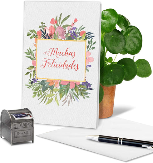 NobleWorks Spanish Congratulations Greeting Card with 5 x 7 Inch Envelope, Good Luck, Muchas Felicidades