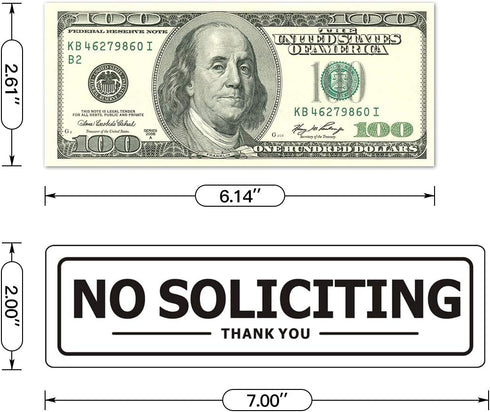 No Soliciting Sign, Self Adhesive Aluminum Sign, 2" x 7" White with Black Letters for House Business, 2 Pack