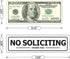 No Soliciting Sign, Self Adhesive Aluminum Sign, 2" x 7" White with Black Letters for House Business, 2 Pack