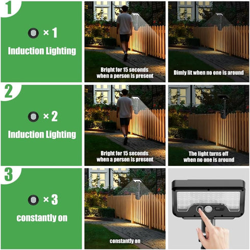 600LM 3 IP65 1-Second Clip On Solar Motion Sensor Light Outdoor, Modes Waterproof, Adjustable Angle Installation