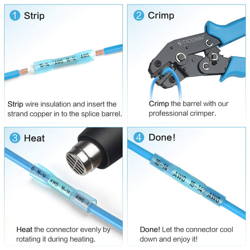 TICONN 200 PCS Heat Shrink Butt Connectors Kit, AWG 24 – 10, Insulated Waterproof Electrical Marine Automotive Terminals