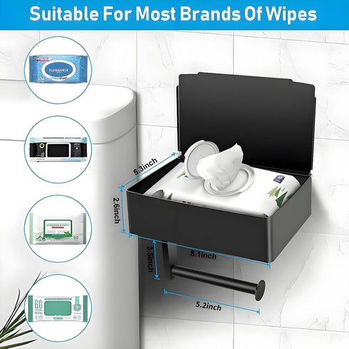 (2 Pack) Toilet Paper Holder with Storage, Shelf of Bathroom Toilet Tissue Holder, Toilet Paper Roll Holder, Black