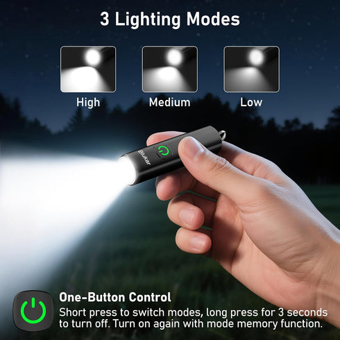 2 Pack 360L 3 Blukar Rechargeable EDC Flashlight, Mini Keychain Flash Light with Lighting Modes, Memory Function