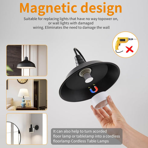 2 Pack Magnetic Battery Operated Light Bulbs, Remote Control, Cordless LED Puck Lights, Wireless Dimmable E26 for Non
