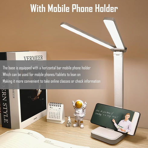 kvppvt LED Double Head Desk Lamp, Rechargeable Portable Table Lamp, Adjustable Light Color and Brightness, USB Powered