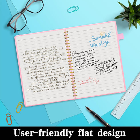 Spiral Notebook, 6"x8.5", Hardcover Lined Journal for Women with Pen Loop, Pocket, 160 Pages, 100 GSM Thick Paper.