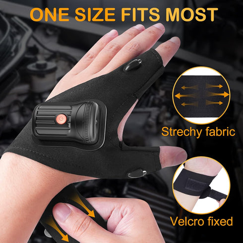 Fathers Day Gift, Flashlight Gloves for Men, Rechargeable (2 Pcs) for Dad, Husband, Brother, Cool Gadgets for Fishing