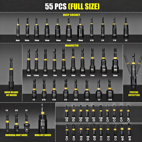 55PCS Set Nutsetter,Storage Facoow Impact Nut Driver Magnetic, SAE&Metric Nut Drivers, Deep Impact Nut Drivers, Impact