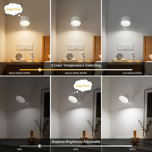 Cnlux Set 4400mAh Dimmable 360 Wireless Wall Sconces of Two, Rechargeable Battery Operated Sconces with Remote & Touch