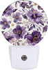 GANTINIR Purple Flower Night Light Watercolor Floral Night Lights LED Lamp Round Plug