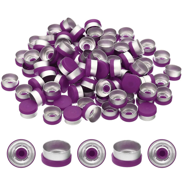PATIKIL 100 Pcs 13mm Flip Off Caps, Plastic Aluminum Seals for Glass Vial, Purple