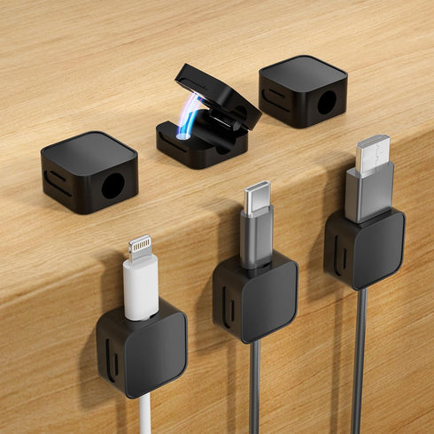 WDBmla 6 Black Magnetic Cable Clips,Under Desk Cable Management,Cord Holder for Nightstand Home