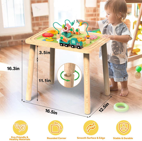 wiqins 3-in-1 6-36 Baby Activity Table for Months Old Kids Wooden Activity Center Sensory Play Table for Toddlers