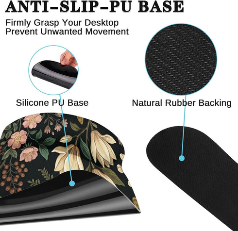 Arttown Set 4 1 Spring Flower Desk Mat Leaves Floral Colorful Mouse Pad in Ergonomic Design Large Mousepad + Keyboard