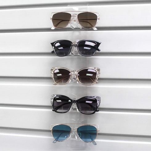 MOOCA Acrylic 5 Tier Slatwall & Wall-mounted Sunglasses Holder Organizer for Eyeglasses and Optical Glasses