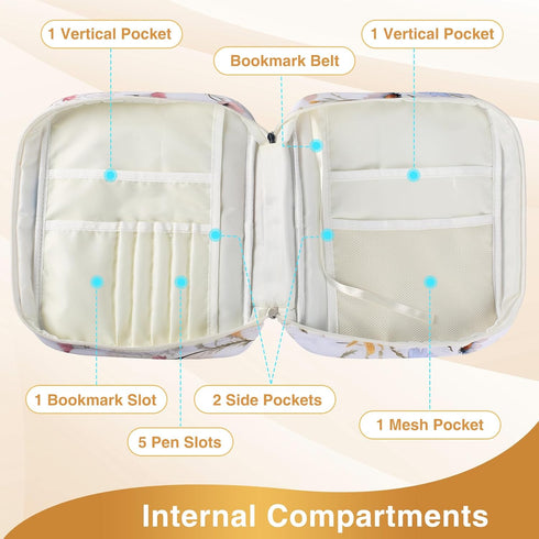 Waterproof Thick Bible Cover Case for Women, Large 11x9x3 inch White Floral Bible Cover with Strap and Zipper Pockets