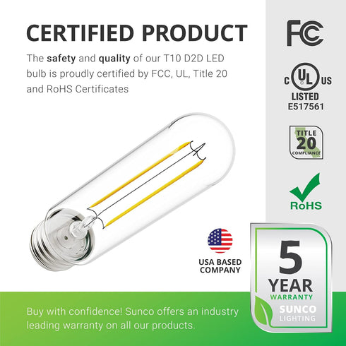 Sunco Lighting 6 Pack 5W=40W Dusk to Dawn Outdoor T10 Light Bulbs, 2700K Soft White, E26 Base, 450 Lumens