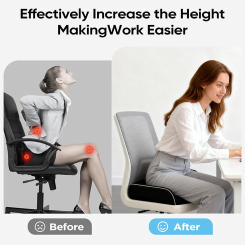 Tailbone 6"-Black Thick Chair Cushions, Office Booster Seat Cushion to Pain Relief, Non Slip Memory Thick Foam Cushion
