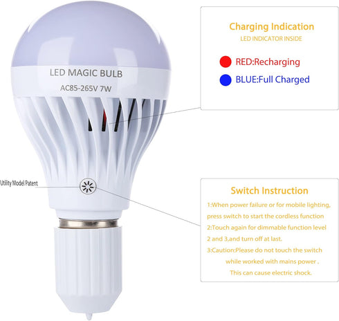 BSOD Rechargeable Light Bulbs, LED Magic Bulb with Remote, Warm White Emergency Lamp, 7W E26 for Indoor Lighting, 2 Pack