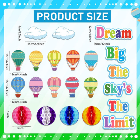 TaoBary 84 Pcs 3D Hot Air Balloon Honeycomb Bulletin Board Set Caterpillars Balloon Bulletin Board Cutouts Honeycomb Apple Popcorn Classroom Bulletin Board Decoration for School (Globo Encantador)