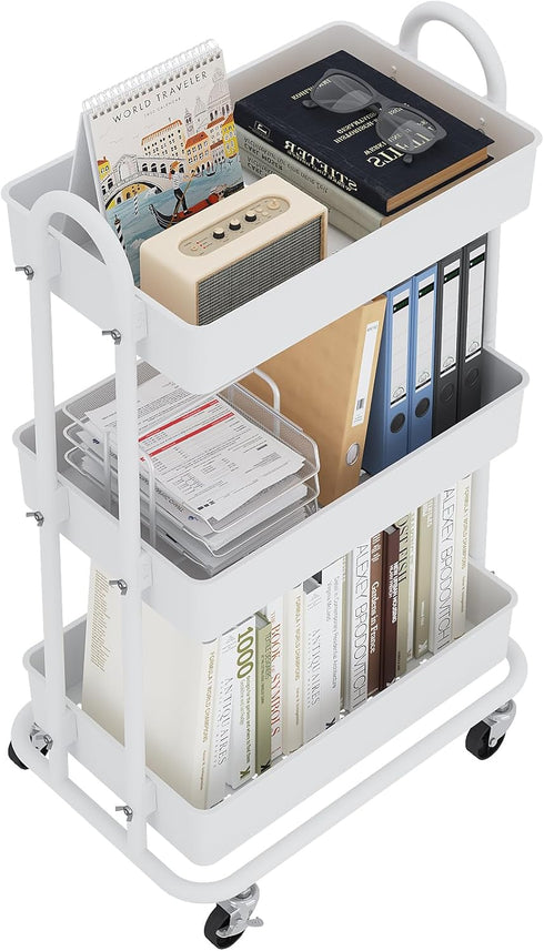 Boeeoan 3-Tier Utility Cart with Wheels, Rolling Cart, Storage Shelves, Multi-Functional Organizer Cart