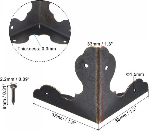 33x33x33mm 8pcs uxcell Metal Box Corner Protectors Edge Guard Bronze Tone