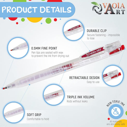 Retractable Gel Pens - 24 Colors Cute Pen Set for Adult Coloring, Art and School Supplies