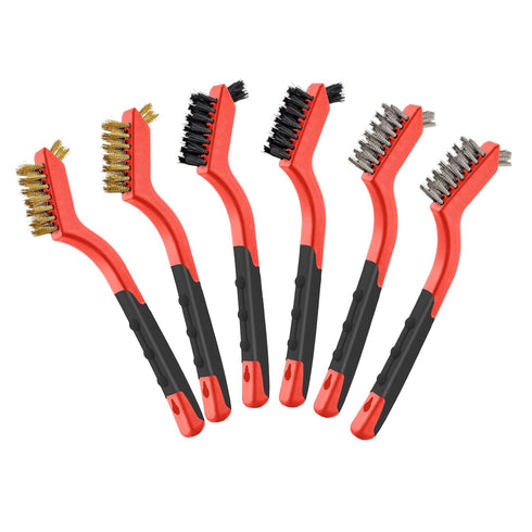 MAXMAN Wire Brush Set, 6Pcs Small Brushes for Deep Cleaning, Rust Remover, 7 Inches, Red