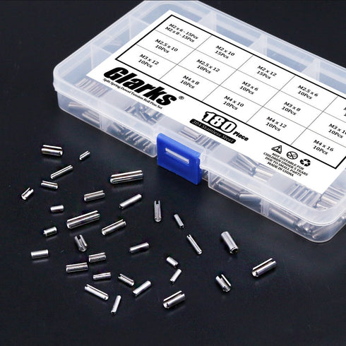 180Pcs M2 M2.5 M3 M4 Slotted Spring Pin Assortment Kit - 304 Stainless Steel Split Spring Dowel Tension Roll Pins
