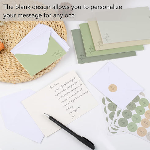 AZUREAL 52P, 3.5x5 Set Thank You Cards with Envelopes In Thank You Notes with Envelopes and Matching Stickers, Blank