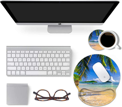 Ergonomic Mouse Pad Wrist Support Set - Cute Large Wrist Rest Pad with Non-Slip Base for Home Office Gaming