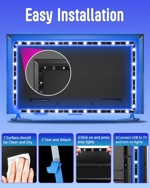 LED Lights for TV Backlight, 13.1ft USB RGB TV Light Strip for 40-65 inch TV, Color Changing with Remote Music Sync