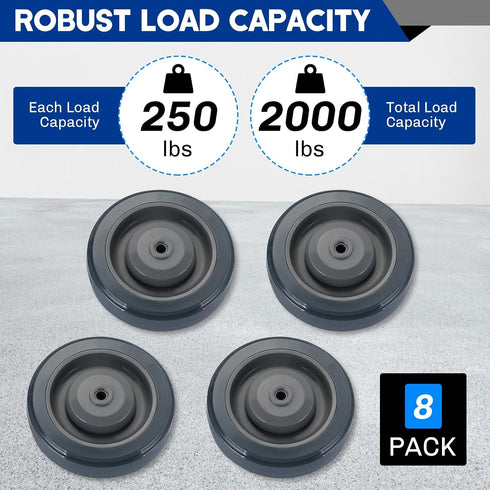 8 Pack 5" 8 Shopping Cart Replacement Wheels Kit | Silent Supermarket Casters with Axles Bolts, Shopping Cart Wheels