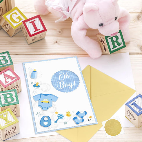 D24TIME 3D 5.5 8in New Baby Boy Card - Blue Baby Shower Card for Boy Welcome Newborns Congratulations Birth