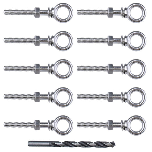 Muzata 10 Pack 1/4" x 2" Eye Bolts, Stainless Steel Eyebolt with Nuts Washers, Heavy Duty Shoulder Lifting Ring (Total