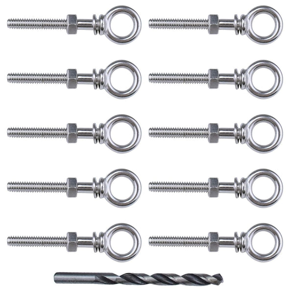 Muzata 10 Pack 1/4" x 2" Eye Bolts, Stainless Steel Eyebolt with Nuts Washers, Heavy Duty Shoulder Lifting Ring (Total