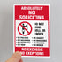 SmartSign No Soliciting Stickers, Pack of 3, One 3.75"x5.5" & Two 2.75"x4", No Excuses No Exceptions, Made in USA