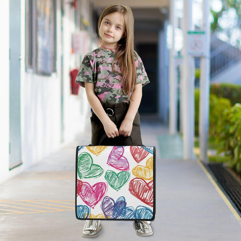 ALAZA 3 500 Heart Crayon Drawing Ring Zipper Binder Sheets Expanding File Folder Bag Case Briefcase with Shoulder Strap