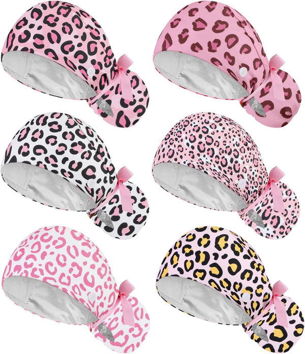 Jamntower 6 Pcs Satin Lined Scrub Caps Women Working Hat Surgical Nurse Cap