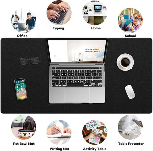 Multifunctional Office Desk Pad Mat Blotter, Non-Slip Waterproof Desk Mat Protector for Desktop (Black, 14" x 24")