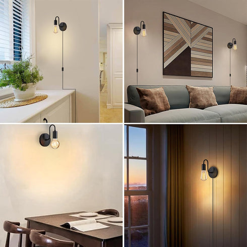 E26 1-Light Plug in Wall Sconce with On Off Switch Industrial Wall Mount Light Fixture Vintage Wall Sconces with Plug