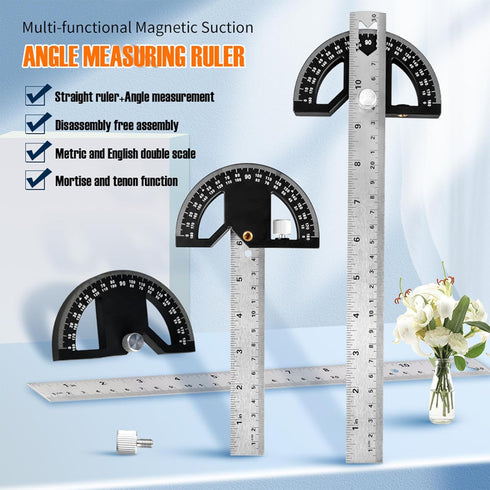 Protractor Angle Finder Carpenter Square, Adjustable Aluminum Protractor Square for Woodworking Hobbyists