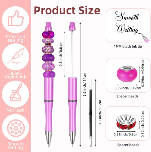 Geyee 300 Pcs Plastic Beadable Pen Assorted Bead Pen Set, 20 Bead Ballpoint Pen 40 Extra Refill 240 Crystal Rhinestone Loose Bead DIY Bead Pen for Back to School Supplies (Retro Color, Bead Style) by Geyee